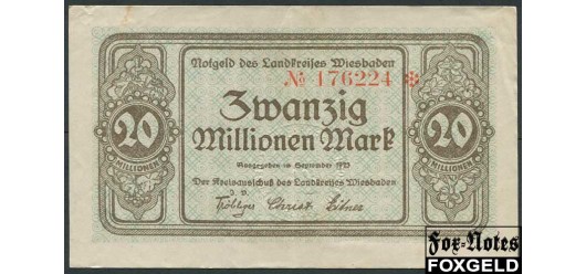 Wiesbaden / Hessen-Nassau 20 Mio. Mark 1923 Landkreis. September. Бумага белая. XF 5613b B8 300 РУБ