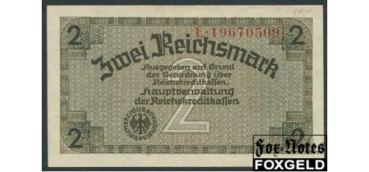 Германия 2 рейхсмарки ND(1939) Reichskreditkassen.  #8. Без конгрева.  Серии A-Y XF+ P:R137b 1000 РУБ