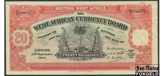 Британская Зап.Африка 20 шилл. 1934 ФАЛЬШИВЫЙ aXF P:8a 9000 РУБ