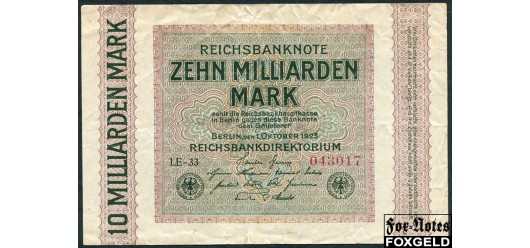 Германия / Reichsbank 10 Mrd. Mark 1923 1. Oktober 1923.  Hakenstern #6 Тип. LE (Sam. Lucas, Elberfeld) F Ro:114a 800 РУБ