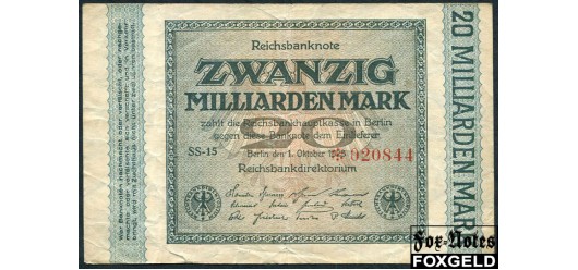 Германия / Reichsbank 20 Mrd. Mark 1923 1. Oktober 1923.  Hakenstern #6 Тип. SS (Siegfried Scholem, Berlin-Schöneberg) F Ro:115b 800 РУБ
