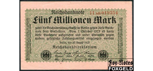 Германия / Reichsbank 5 Mio. Mark 1923 20. August 1923.  Тип. AK (Неустановленна) aUNC Ro:104b 700 РУБ