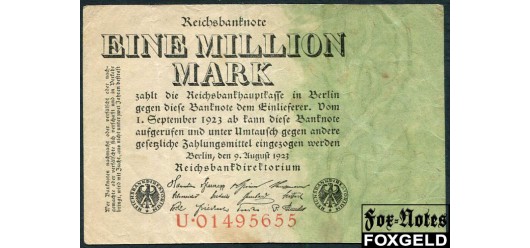 Германия / Reichsbank 1 Mio. Mark 1923 9. August 1923. Ringe. Тип. DK (M.DuMont Schauberg, Koln) F Ro:100 100 РУБ