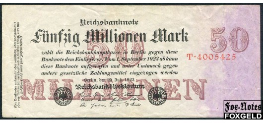 Германия / Reichsbank 50 Mio. Mark 1923 25. Juli 1923. Reichsdrukerei F Ro:97a 100 РУБ