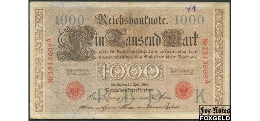 Германия / Reichsbank 1000 марок 1910 Udr.-Bst.  - темно серая ! F Ro:45b! 3500 РУБ