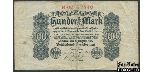 Германия / Reichsbank 100 марок 1922 4. August 1922. aF Ro:72 150 РУБ