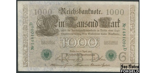 Германия / Reichsbank 1000 марок 1910 Две зеленые печати.   #7 Литера G VF Ro:46b 150 РУБ