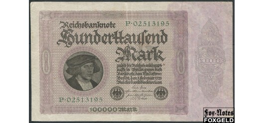 Германия / Reichsbank 100000 Mark 1923 1. Februar 1923. Reichscdrukerei ; # на АВ , дважды F Ro:82a 140 РУБ