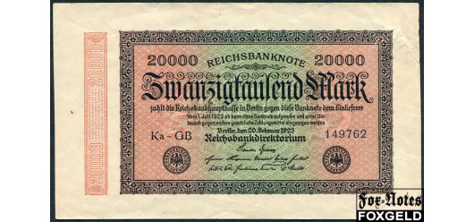 Германия / Reichsbank 20000 Mark 1923 20. Februar 1923. в/з Ringe #6   GB (z. T. Grass, Barth & Co. Breslau z. T. E. Gundlach, Bielefeld) XF Ro:84b 500 РУБ
