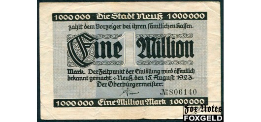 Neuss / Rheinprovinz 1 Mio. Mark 1923 Gutschein. 15. August 1923. VF 3840. B8 300 РУБ