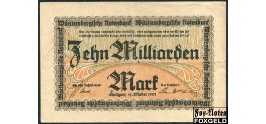 Wurttembergische Notenbank 10 Mrd. Mark 1923 15. Oktober 1923. F WTB21a 5000 РУБ