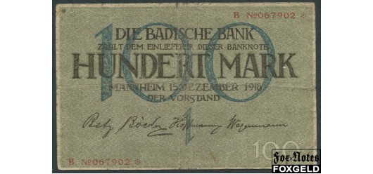 Badische Bank 100 Mark 1918 15. Dezember 1918. F BAD6 800 РУБ