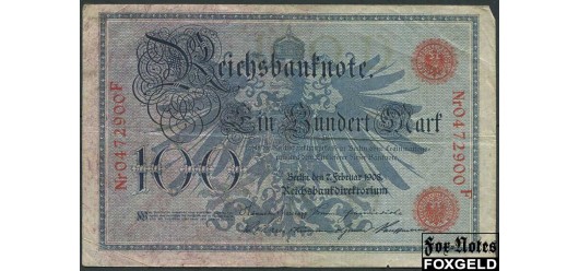 Германия / Reichsbank 100 марок 1908 Две красные печати.  # 29мм VF Ro:33b 170 РУБ