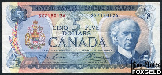 Канада 5 долларов 1972 Sign. Sign. Lawson-Bouey VF P:87b 2200 РУБ