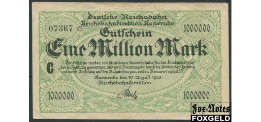 Германия Имперские ЖД 1 Mio. Mark 1923 Reichsbahndirektion Karlsruhe /  WZ.Bandwerk/  # *  /  Серии A-U VF P:S1266 / 012.1.b 500 РУБ