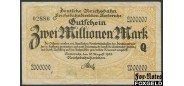 Германия Имперские ЖД 2 Mio. Mark 1923 Reichsbahndirektion Karlsruhe /  WZ.Bandwerk/  # *  /  Серии A-U VF P:S1267 / 012.2.a 550 РУБ