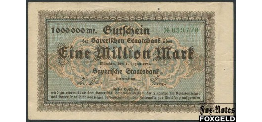 Bayern / Bayerische Staatsbank 1 Mio. Mark 1923 1. August 1923. №  # (# зеленый) VF BAY218c 300 РУБ