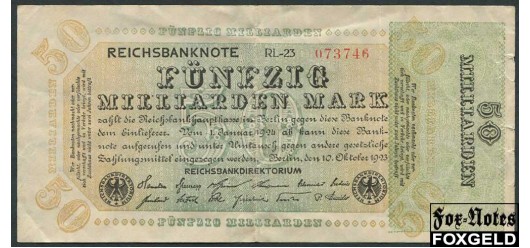 Германия / Reichsbank 50 Mrd. Mark 1923 10.10.23 Wz. Sterne mit einem S darin /  RL (H. G. Rathgens, Lübeck) aF Ro.117e / DE-142b 1200 РУБ