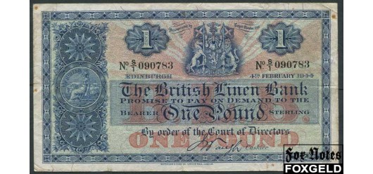 Шотландия / British Linen Bank 1 фунт 1944  F Р:157b 3300 РУБ