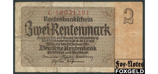 Германия / Deutschen Rentenbank 2 Rentenmark 1937 #8 F Ro:167b 150 РУБ