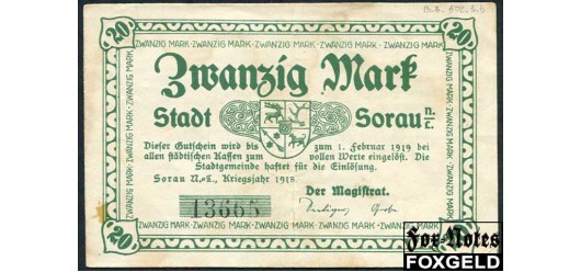 Sorau / Provinz Brandenburg 20 Mark 1918  VF 502.03b B3 800 РУБ