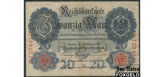 Германия / Reichsbank 20 марок 1914 #7 VF Ro.47b 200 РУБ