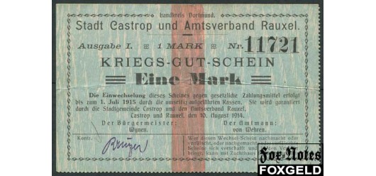 CASTROP UND RAUXEL / Westfalen 1 Mark 1914 14.08.1914… VF 59.2a 1200 РУБ