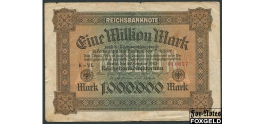 Германия / Reichsbank 1000000 Mark 1923 20.2.1923 в/з Hakenshtern FZ корич. F Ro:85a 200 РУБ