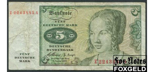 ФРГ / Deutsche Bundesbank 5 Mark 1960 Deutsche Bundesbank Serie BBK I билет замещения Серии Z/A F Ro.262f 2000 РУБ