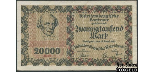 Wurttembergische Notenbank 20000 Mark 1923 Banknote. 15. Juni 1923. VF WTB15 400 РУБ