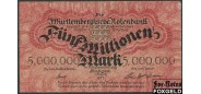 Wurttembergische Notenbank 5 Mio. Mark 1923 Banknote. 1. August 1923. VF WTB19 350 РУБ