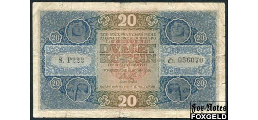 Чехословакия 20 крон 1919  VG P:9а 13500 РУБ