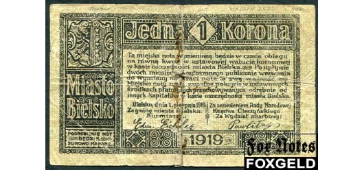 Bielitz (Бельско) / Teschener Schlesien 1  Krone 1919 3 выпуск 1919 (1.8.19) # 5,5мм G+ G-006С2a 700 РУБ