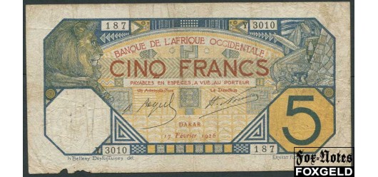 Французская Западная Африка 5 франков 1926 DAKAR 17 fevrier 1926 F P:5Bc 4000 РУБ