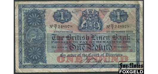 Шотландия / British Linen Bank 1 фунт 1942 The British Linen Bank F Р:157b 3300 РУБ