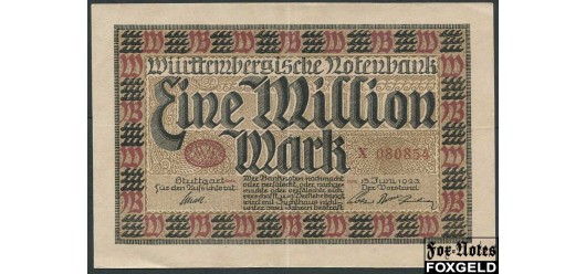 Wurttembergische Notenbank 1 Mio. Mark 1923 15. Juni 1923. VF WTB17 400 РУБ