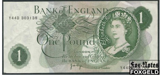 Великобритания  Bank of England 1 фунт ND(1971) Серия C, Sign.Page / X00X / p/h VF BE78 / P:374g 400 РУБ