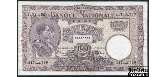 Бельгия Banque Nationale de Belgique 100 франков 1924  VF+ P:95 6000 РУБ