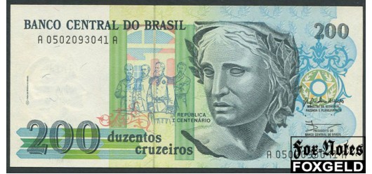 Бразилия 200 cruzeiros ND(1990) Sign.28 (Zélia C.  Mello / Ibrahim Eris). Литеры АA  . Series 0001-1646 аUNC P:229 100 РУБ