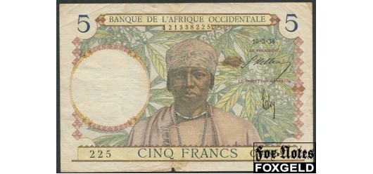 Французская Западная Африка 5 франков 1938 10-3-38.. F P:21 800 РУБ