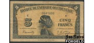 Французская Западная Африка 5 франков 1942 V в левой подпс. широкое F P:28b 600 РУБ