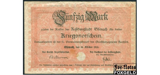Eisenach / Thuringen 50 Mark 1918 Stadt Eisenach. 24. Oktober 1918. VF В3:121.04 450 РУБ