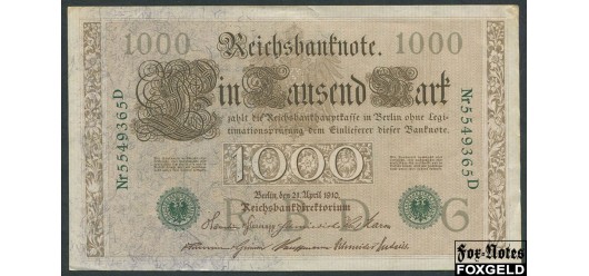 Германия / Reichsbank 1000 марок 1910 Две зеленые печати.   #7 Литера G aXF Ro:46b 250 РУБ
