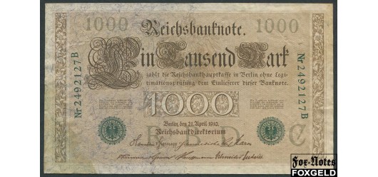 Германия / Reichsbank 1000 марок 1910 Две зеленые печати.   #7 Литера C VF Ro:46b 150 РУБ