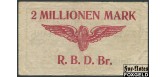 Германия Имперские ЖД 2 Mio. Mark 1923 Reichsbahndirektion Breslau / WZ. Rigelkreismuster / № (r - 3 mm) F++ P:S1133 / 003.3.c 1000 РУБ