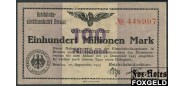 Германия Имперские ЖД 100 Mio. Mark 1923 Reichsbahndirektion Breslau / Незапечатаное поле шириной 44 мм /WZ. Rigelkreismuster / № (r - 3 mm) VF P:S1137 / 003.8.c 550 РУБ