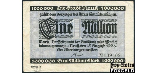 Neuss / Rheinprovinz 1 Mio. Mark 1923 Gutschein. 15. August 1923. Reihe 2. VF 3840.e B8 300 РУБ