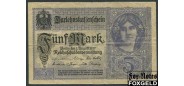 Германия / Reichsschuldenverwaltung 5 Mark 1917 1. August 1917. Л.с. серо-фиолетовый #8 VF Ro.54с 150 РУБ