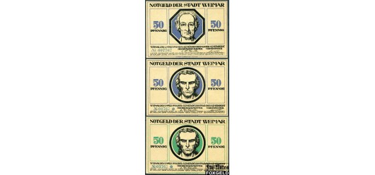Weimar / Thuringen 50 Pfennig 1921 3 боны aUNC B11 421.1.a 200 РУБ