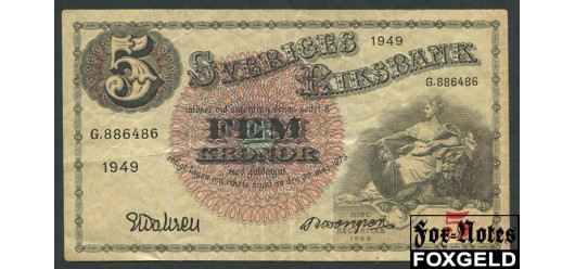 Швеция Sveriges Riksbank 5 крон 1949  aVF P:33af 300 РУБ